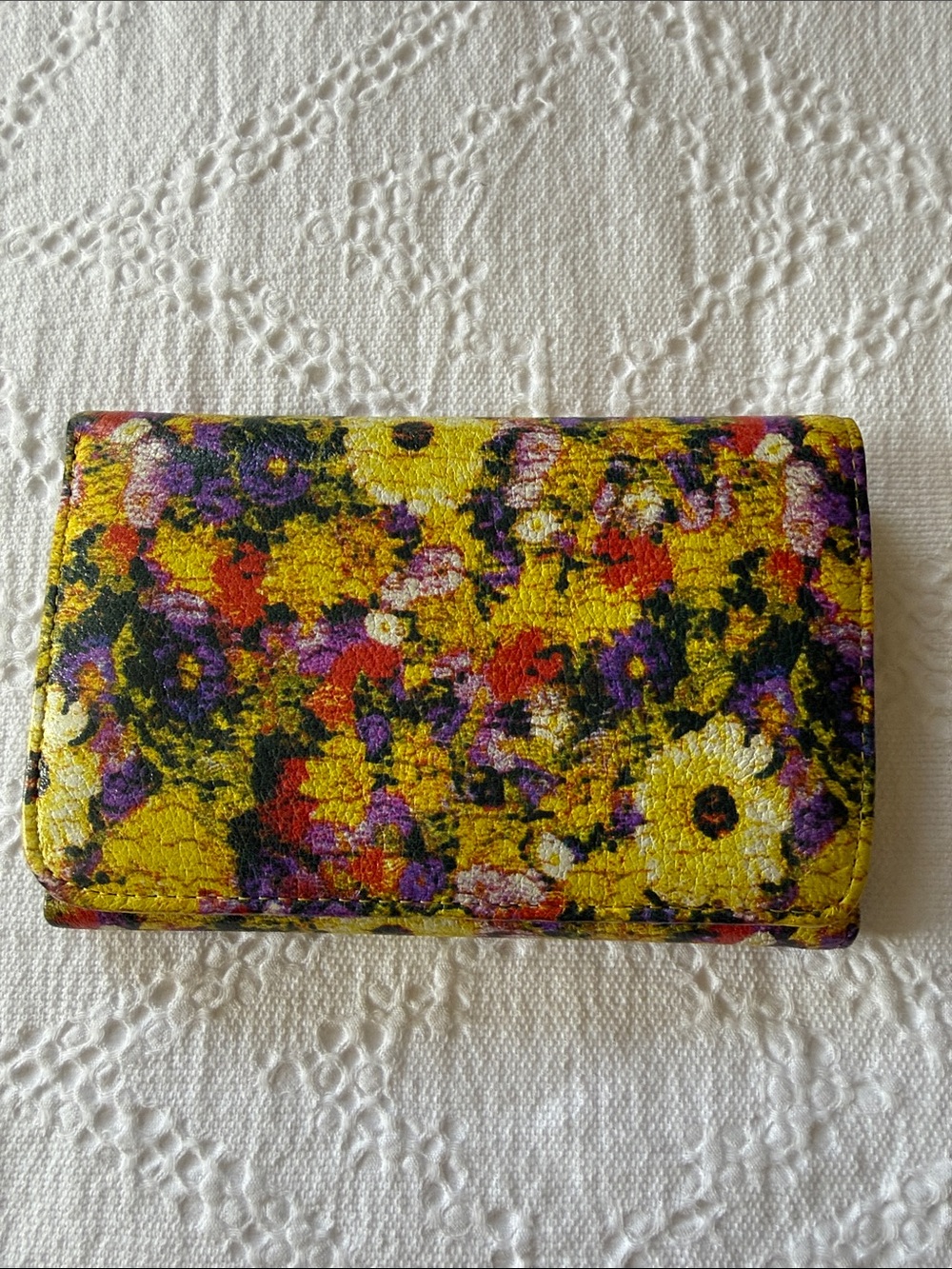 HOBO Multicolor Floral Yellow Leather Tri-fold Wallet